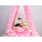Beautiful Pink Bed Hanging Jhoola with Love Couple Teddy Bears